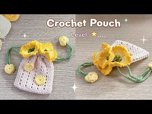 How to Crochet a Drawstring Pouch | Cute Handmade Flower Bag for Beginners | Tiny Crochet Lab