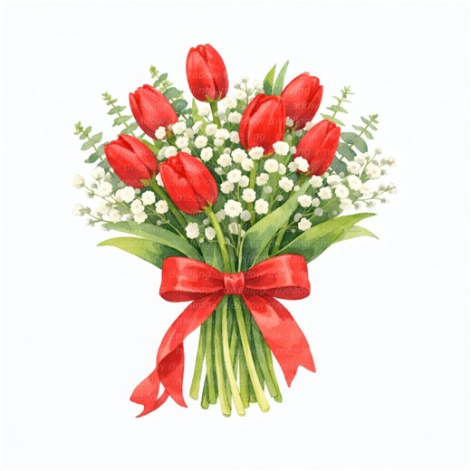 10 Spring Tulips Watercolor Clipart, Red Bouquet PNG, Digital Download - Etsy