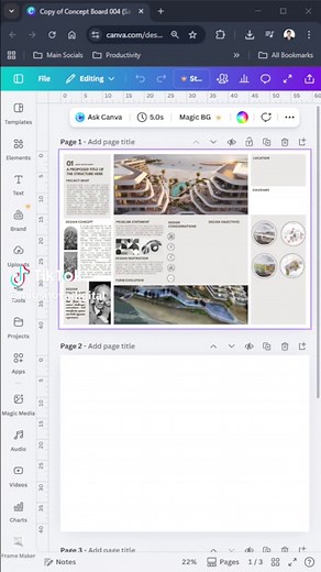Editable Architecture Concept Board / Presentation board in Landscapr Orientation. This is fully editable in Canva. #architecture #architecturestudent #architecturelovers #architecturedesign #architecture