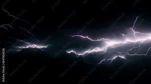 Dark background with lightning and thunder. Lightning forms the background in a realistic manner. A powerful charge causes many sparks