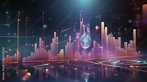 An imaginative portrayal of financial development and analysis, depicted through a hologram growth graph on a technology background. .