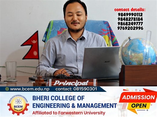 490 reactions · 18 shares |  Admission Ongoing!  B.E. Civil |  BBA  Bheri College of Engineering & Management, Nepalgunj ✅ Far-Western University Affiliated ✅ Expert Faculty + Practical Learning ✅ Future-Ready Skills  081-590301 | 9849990112|9848278184|9868249777|9769202996  bcem2081@gmail.com  www.bcem.edu.np ✨ Your future starts here — don’t miss out! | Bheri College of Engineering & Management | Facebook