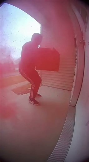 Package Thief Gets Blasted With Red Powder on Doorstep Doorbell Camera
