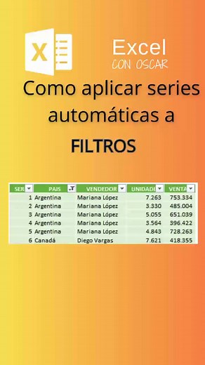 Crea series automáticas en Excel al usar filtros