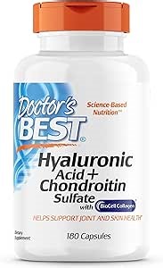 Doctor's Best Hyaluronic Acid with Chondroitin Sulfate, Featuring BioCell Collagen, Non-GMO, Gluten Free, Soy Free, Joint Support, 180 Count (Pack of 1)