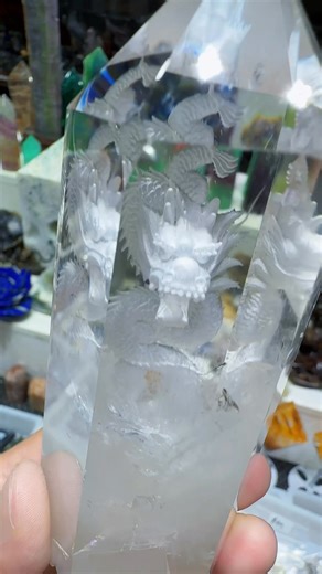 Very gorgeous clear quartz tower with beautiful dragon! | Rock's Rock Store