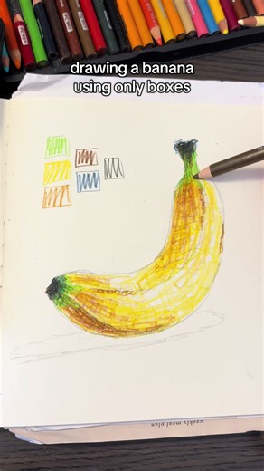 Creative Box Drawing of a Banana Using Colored Pencils