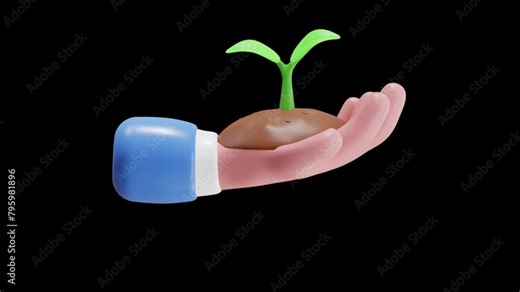 3D Animation of Sprout in Hand Nurturing Life from Seed to Sprout | Alpha Channel