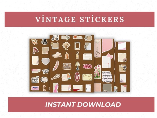Vintage Stickers | Retro Planner Scrapbook (printable PDF & PNG Set - Etsy