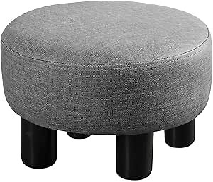 Small Foot Stools Ottoman, Round PU Leather Padded Ottoman Foot Rest with Non-Skid Plastic Legs, Footstools and Ottomans Small Comfy Footstool Upholstered for Couch, Desk, Office, Living Room, Gray…