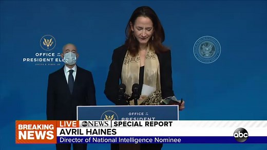 Director of National Intelligence nominee Avril Haines speaks