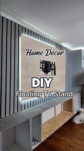 Part 1: Transform your space with this DIY floating TV stand & fireplace! 🔥 #diycrafts #homedecor