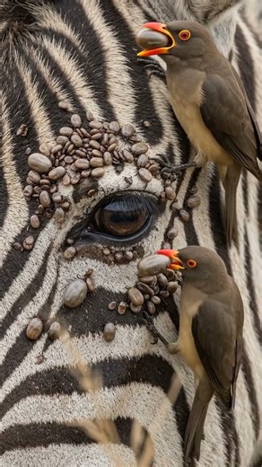 🦓🐦 Picabueyes limpian a una cebra en plena naturaleza #Animales #Naturaleza #Shorts