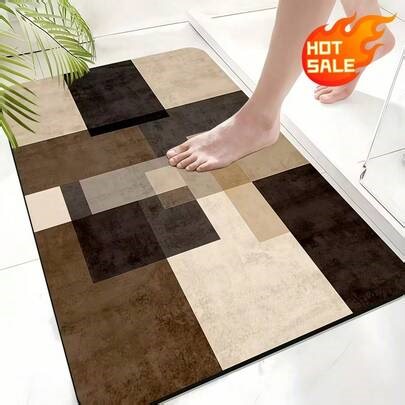 1PC Diatom Mud Bath Mat - Modern Geometric Checkerboard Pattern In Brown & Beige, Super Absorbent Quick-Dry Non-Slip Bathroom Rug, Soft Cozy Surface, Perfect For Bathroom, Kitchen, Entryway, Laundry Room | Home Decor, Bathroom Accessories, Bath Mat, Kitchen Decor, Rugs Living Room, Door Mat, Vintage Home Style, Room Decor, Holiday Gift Idea | SHEIN