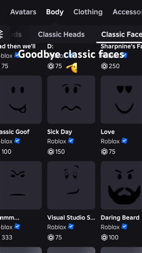 Goodbye classic faces #roblox #sad