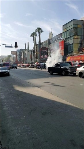 Mini bikes doing burnouts on Hollywood blvd