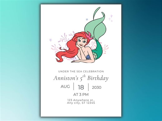 Little Mermaid Birthday Invitation | Editable Ariel Party Invite | Digital Download | Under the Sea Theme | Canva - Etsy