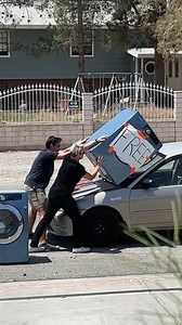 Guys put washer and dryer on top of small car | Hack And Heat