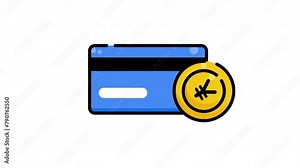 animated Credit card and yen coin on transparent background, suitable for financial concepts, budgeting, investments, money management, banking, and online transactions.