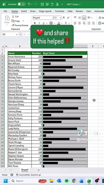 How to make REPT charts in Excel‼️ #excel #exceltips #cheatsheets #computer #education