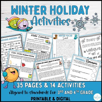 Winter Holiday ELA & Math Activities- Problem Solving, Snowflake Craft, Poetry