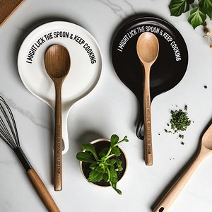 Handmade Spoon Rests With Quotes, Lick the Spoon & Stirring the Pot, Cute Unique Kitchen Gifts, Wooden Spoon, Porcelain Black Spoon Rest - Etsy