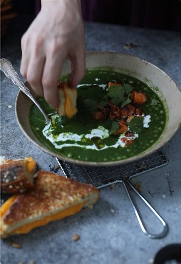 Comforting Grilled Cheese with Broccoli Couscous Soup