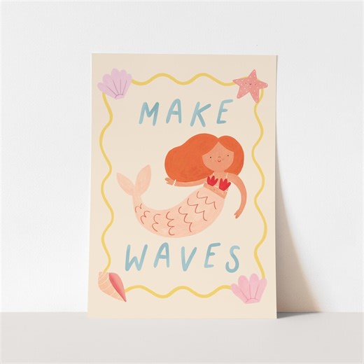 Make Waves Mermaid Print, Children's Mermaid Decor, Nursery Decor, Perfect Birthday Gift for Her or Wall Decor - Etsy