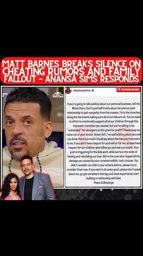 3.5K views · 48 reactions | Matt Barnes opens up about cheating scandal & family fallout, Anansia Sims reacts 﫢 Thoughts 樂⬇️ #mattbarnes #anansasims #explorer  @allthesmoke | soseriuzradio | Facebook