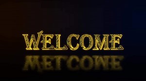 Welcome greeting text with particles luxury animation, gold text animation with reflection