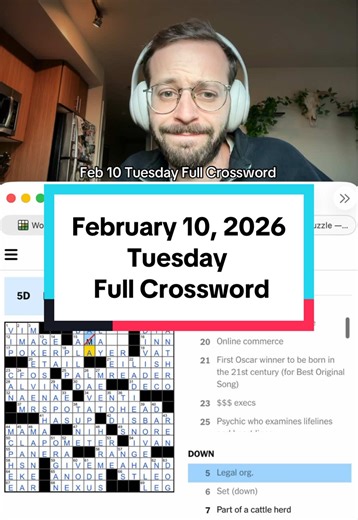 February 10, 2026 Tuesday Full Crossword #crossword | Crossword Puzzle