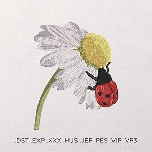 Ladybug and Daisy Machine Embroidery Design – Spring Chamomile Flower, Floral Bug Embroidery Pattern, 7 Sizes, PES DST JEF - Etsy