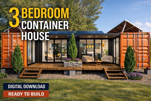 3 Bedroom Modern Container House Plans, Tiny Home Design (PDF Download - Etsy