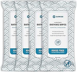 SUNKISS TrustPlus Bathing Wipes with Aloe, Extra Thick 8"x12" Body Cleansing Wipes for Adults Sensitive Skin, Camping, Travelling, Gym, Caring, 40 Count