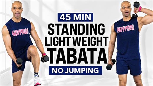 45 Minute All Standing No Jumping Tabata (Light Weights)