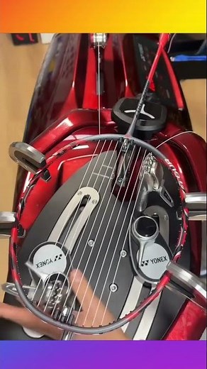 The process of installing badminton racket strings using a special tool to make it tighter when used