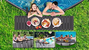 Swim-Up Pool Bar for Above Ground Pools, Upgrade Your Pool Experience, Fits ≤4.4” Top Rail, 49"×9.6" Rust-Free ABS Table Holds 110 lbs, Stable Poolside Table for Round & Oval Pools