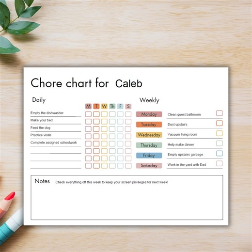 Editable Chore Chart for Teens and Tweens, Daily Checklist, Weekly Schedule (fillable PDF) - Etsy