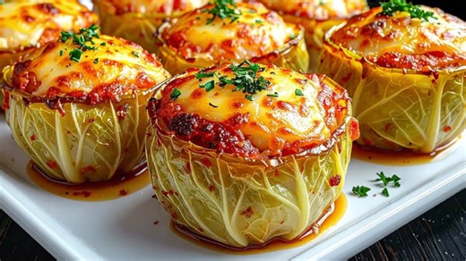 🥬 Choux farcis gratinés au fromage 🧾 Ingrédients (4 personnes) 6 petits choux verts (ou feuilles de chou vert) 500 g de viande hachée (bœuf ou mélange bœuf/veau) 1 oignon finement haché 2 gousses d’ail hachées 150 g de riz cuit (ou cru précuit) 200 g de sauce tomate 120 g de fromage râpé (emmental, mozzarella ou gruyère) 1 œuf 2 cuillères à soupe d’huile d’olive Sel, poivre Paprika ou herbes de Provence (au choix) Persil haché pour la finition 👨‍🍳 Préparation Préparer le chou Porter une gran