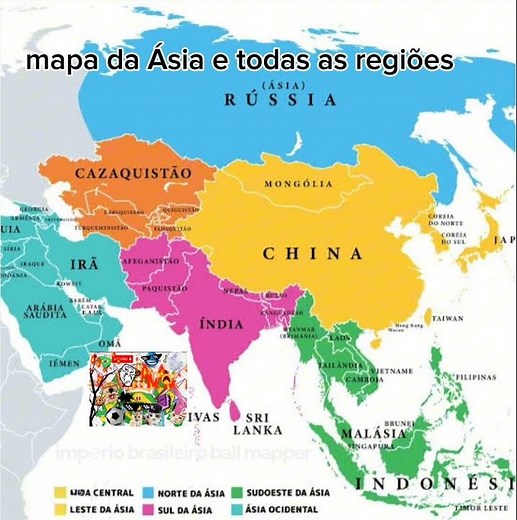 mapa da Ásia e todas as regiões