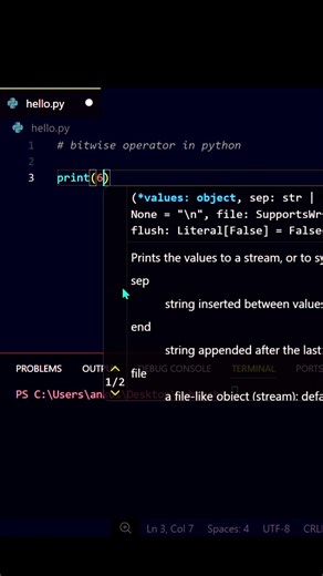Bitwise Operators in Python Explained 📘#shorts #coding