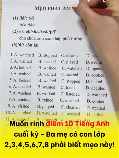 Muốn con RINH ĐIỂM 10 Tiếng Anh cuối kỳ - Ba mẹ có con lớp 2,3,4,5,6,7,8 nhất định không được bỏ qua mẹo phát âm này! 👉 Thầy cô lớp Tiếng Anh nhóm nhỏ Vuihoc hiện đã xây dựng bài bản lộ trình bứt phá điểm 10 cuối kỳ với học phí ưu đãi chỉ từ 100K/THÁNG 👉 Có văn bản cam kết đầu ra - Hoàn tiền nếu con không tiến bộ => Tại sao Vuihoc tự tin cam kết đầu ra cho mọi học sinh? ✅ Lớp nhóm nhỏ — giáo viên kèm cặp sát sao, sửa từng lỗi kỹ lưỡng ✅ Chương trình cá nhân hóa — bù đúng chỗ hổng, tiến bộ nhan