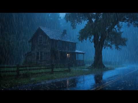 Deep Sleep Rain Sounds for Insomnia | Peaceful Forest Cabin Night in Heavy Rain Ambience