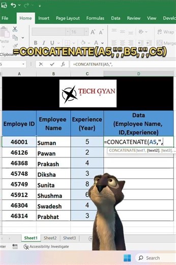How to Merge 3 cells data in One Cell