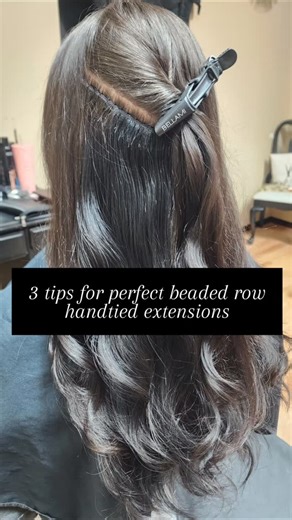3 tips for perfect beaded row handtied hair extensions. It's all about avoiding tension spots during the application which will cause tension breakage. Your hair should never hurt! A clean foundation with even tension in your beads and sewing is key. Once you're home it's on you the wearer to care for your hair. Avoid anything that will cause fruction on your hair. - Don't go to bed with wet hair. Braid it or use a bonnet. - Use high quality sulfate free products. Keep oils, serums, conditioner 