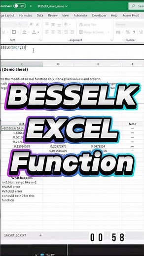Excel A–Z in 60s: BESSELK — Bessel K in Excel #Excel #BESSELK #ExcelShorts #ExcelTips