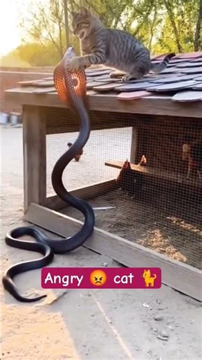 Cat 🐈 vs Snake 🐍 Fight 😱 | Fearless Cat Takes on Dangerous Snake | Funny Animal Fight #shorts