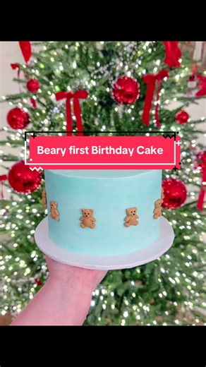 Beary First Birthday Cake with Blue Buttercream Decor