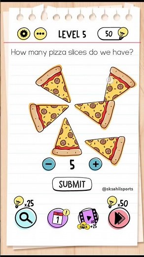Brain Test Level 5 || How Many Pizza Slices Do We Have || How To Complete Brain Test Level 5 || #new