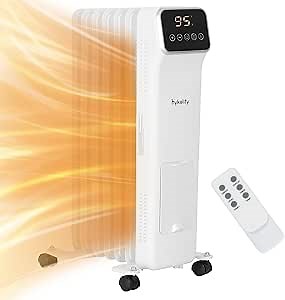 Hykolity Oil Filled Radiator Heater with Remote, 1500W, White